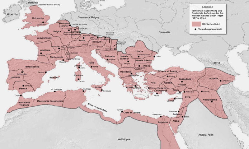 Roman provinces at time of Trajan 117 AD No copyright.png